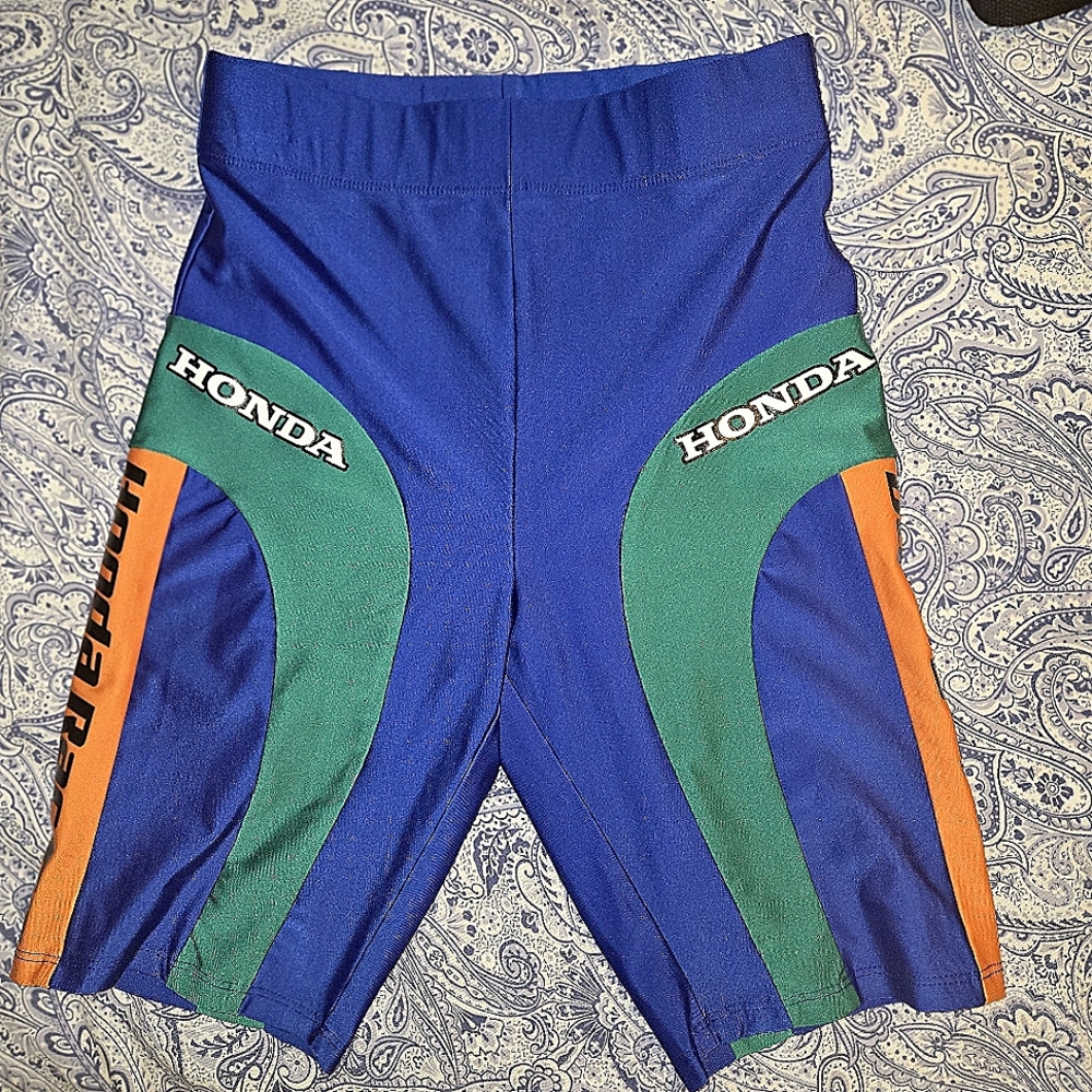 Forever 21 Honda Athletic Bike Racing Shorts, Blue and Green, Size XS